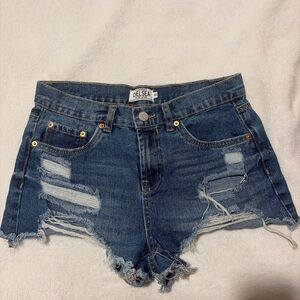 Women's Distressed Denim Shorts - Dark Blue